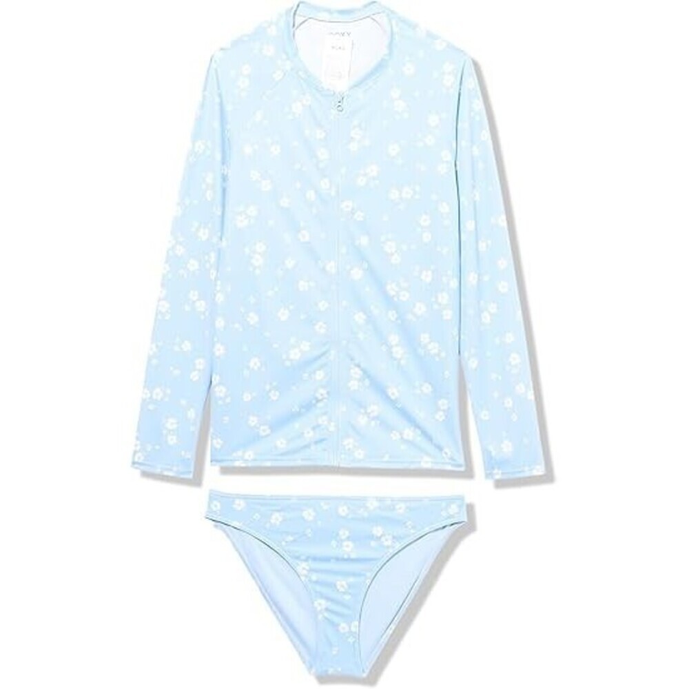 Roxy Kids Dreamer Rash Guard Girl's 6 Bel Air Blue Long Sleeve Swimwear RED971